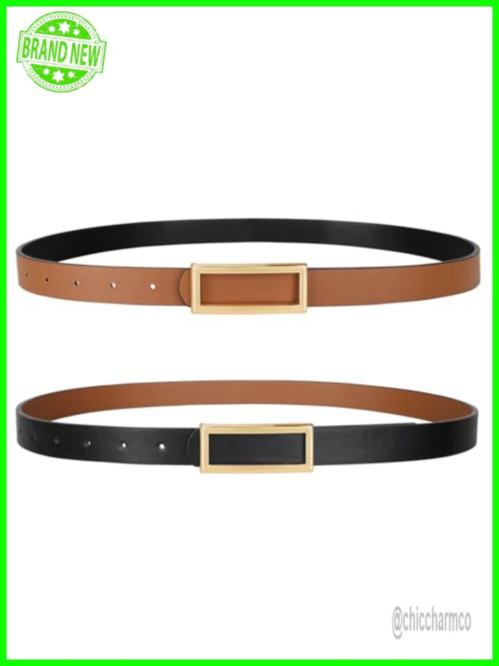 Skinny Reversible Women's Belt Faux Leather Thin Waist Belt Gold Buckle